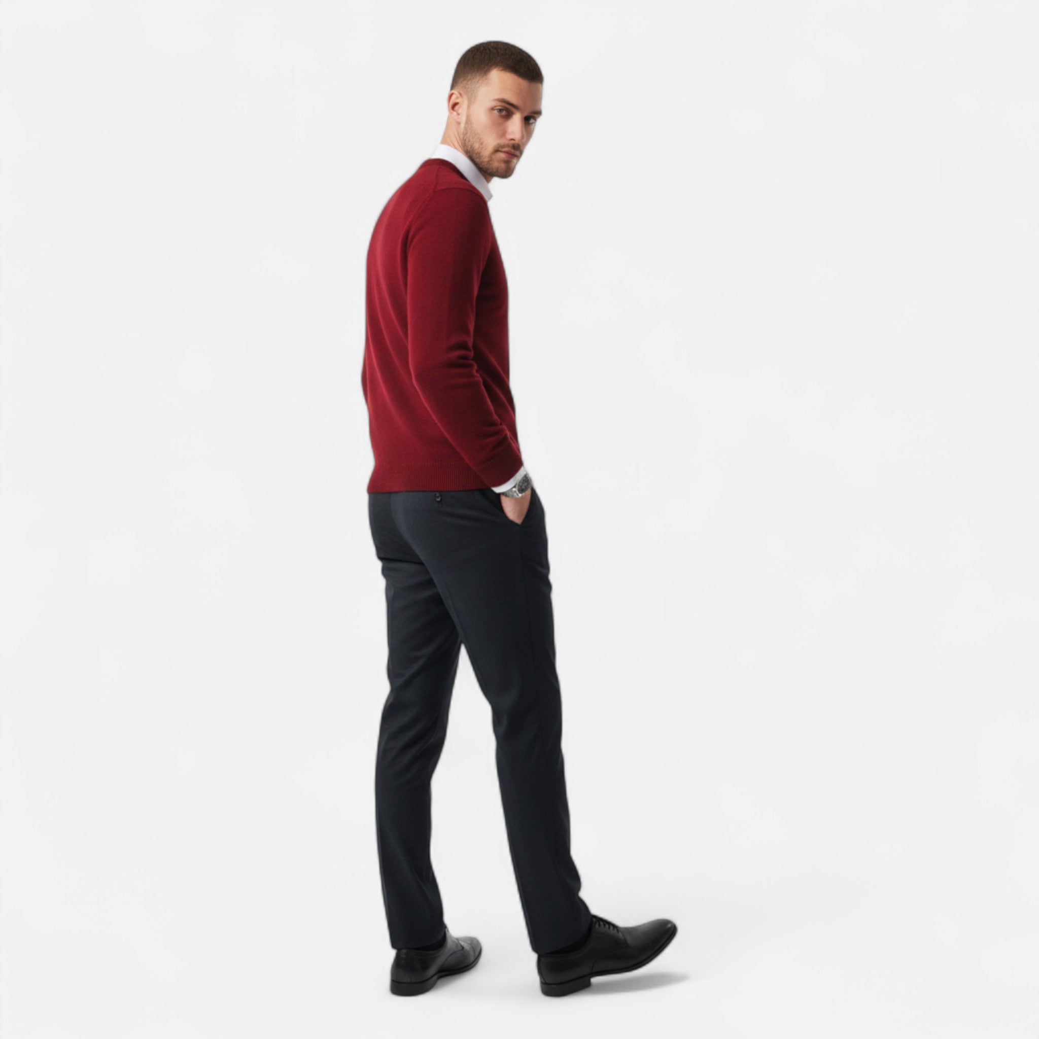 Velclairemode | Men's Merino Wool Sweater with a Mid-Rise Collar
