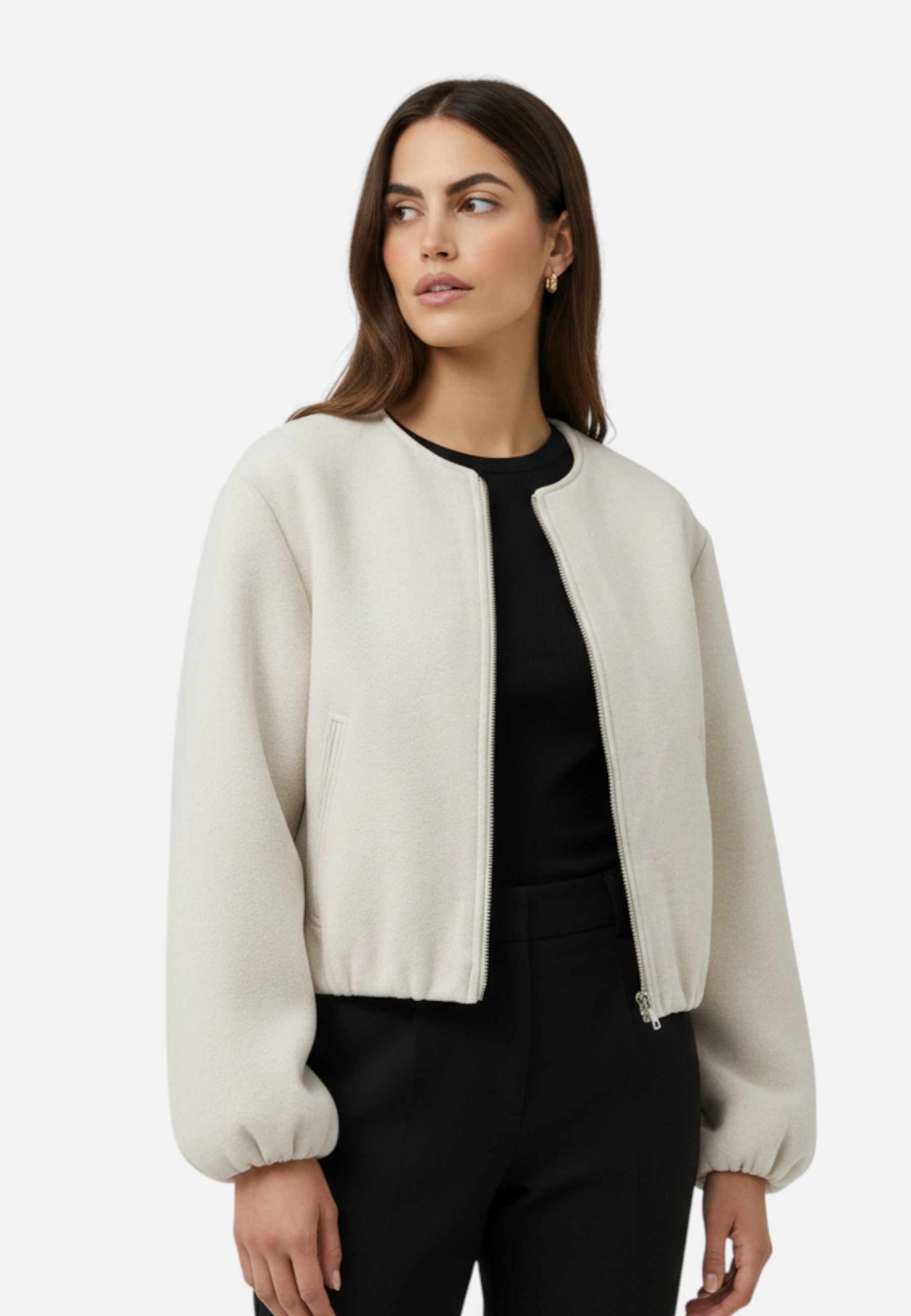 Veste Bomber en Polaire à Manches Longues et Fermeture Éclair pour Femme
