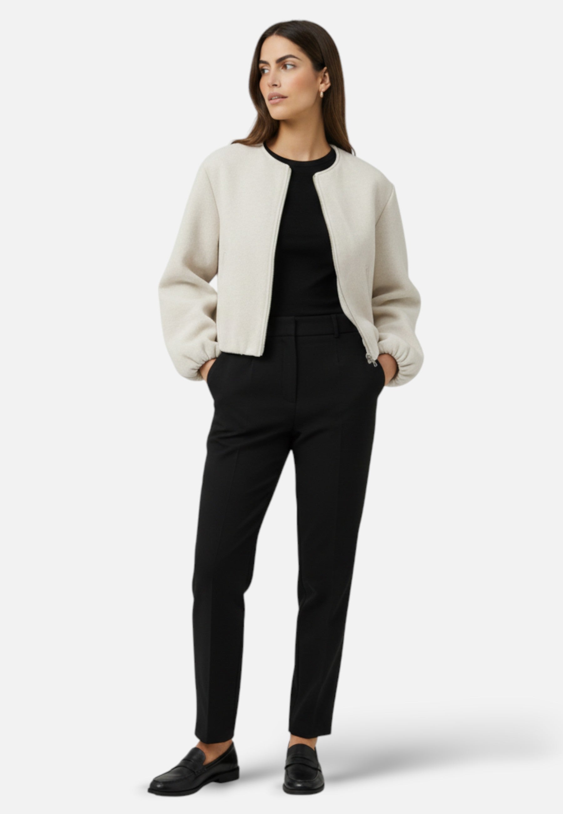 Veste Bomber en Polaire à Manches Longues et Fermeture Éclair pour Femme