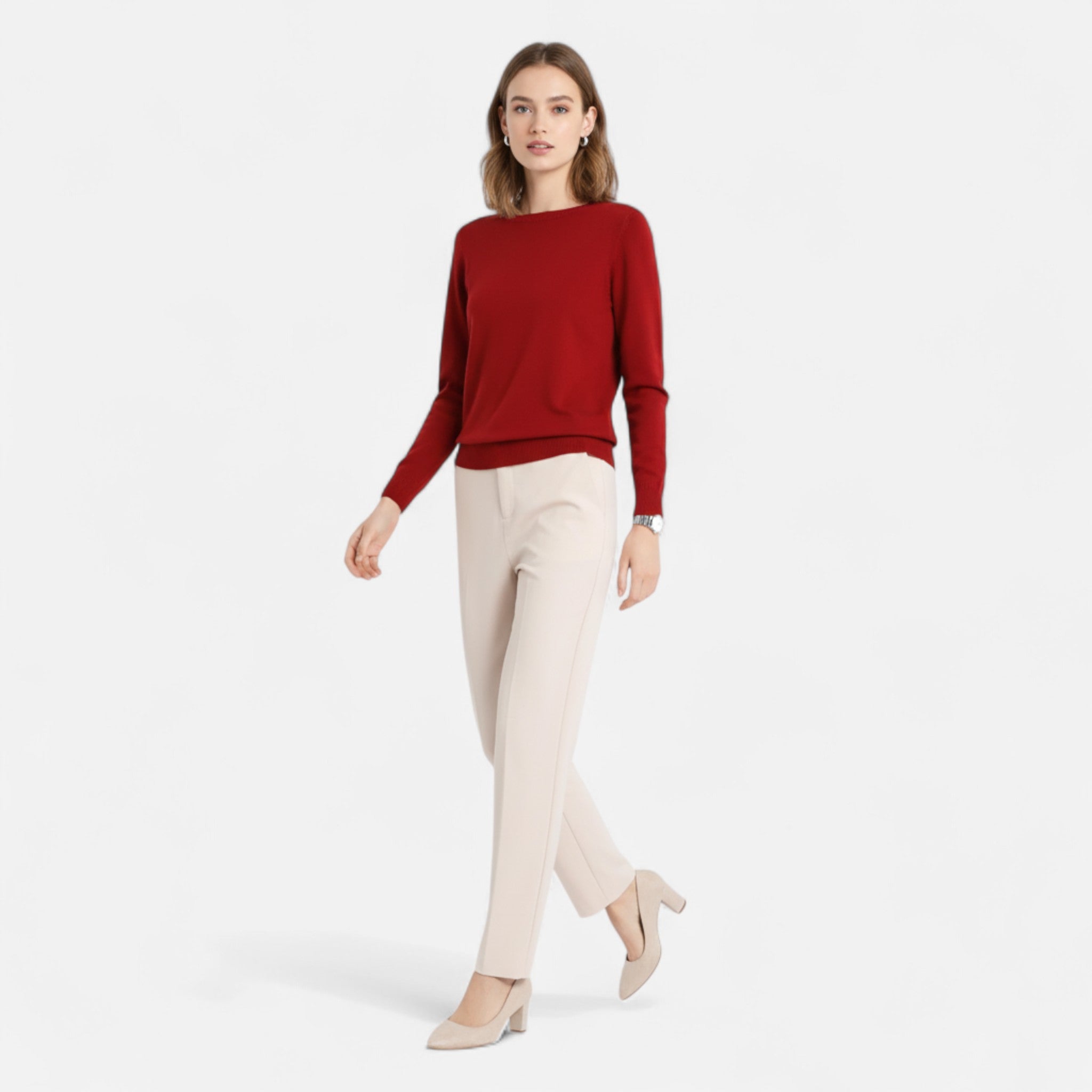 Velclairemode | Women's Merino Wool Crew Neck Sweater