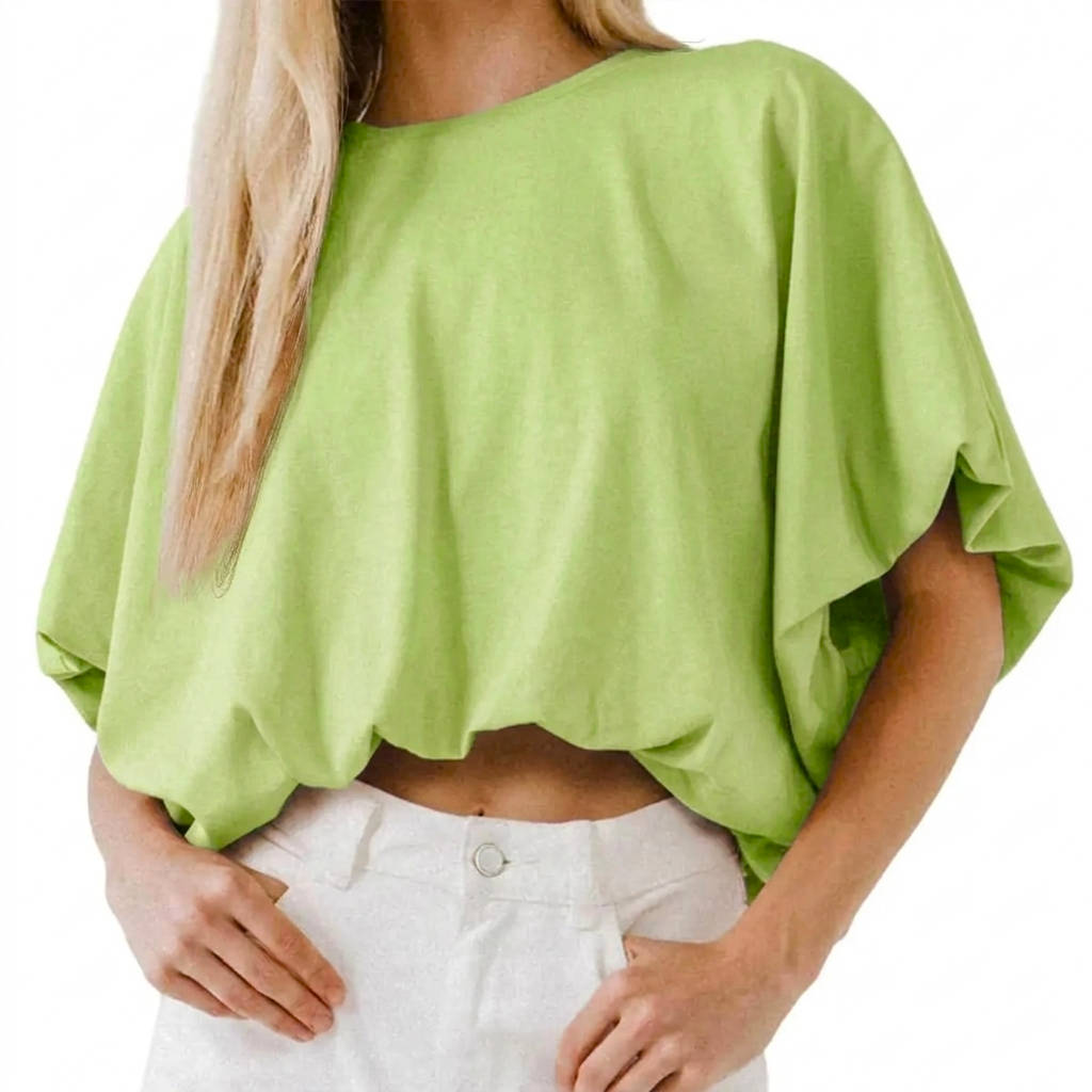 Top cropped feminino — mistura de algodão — mangas bufantes — verão