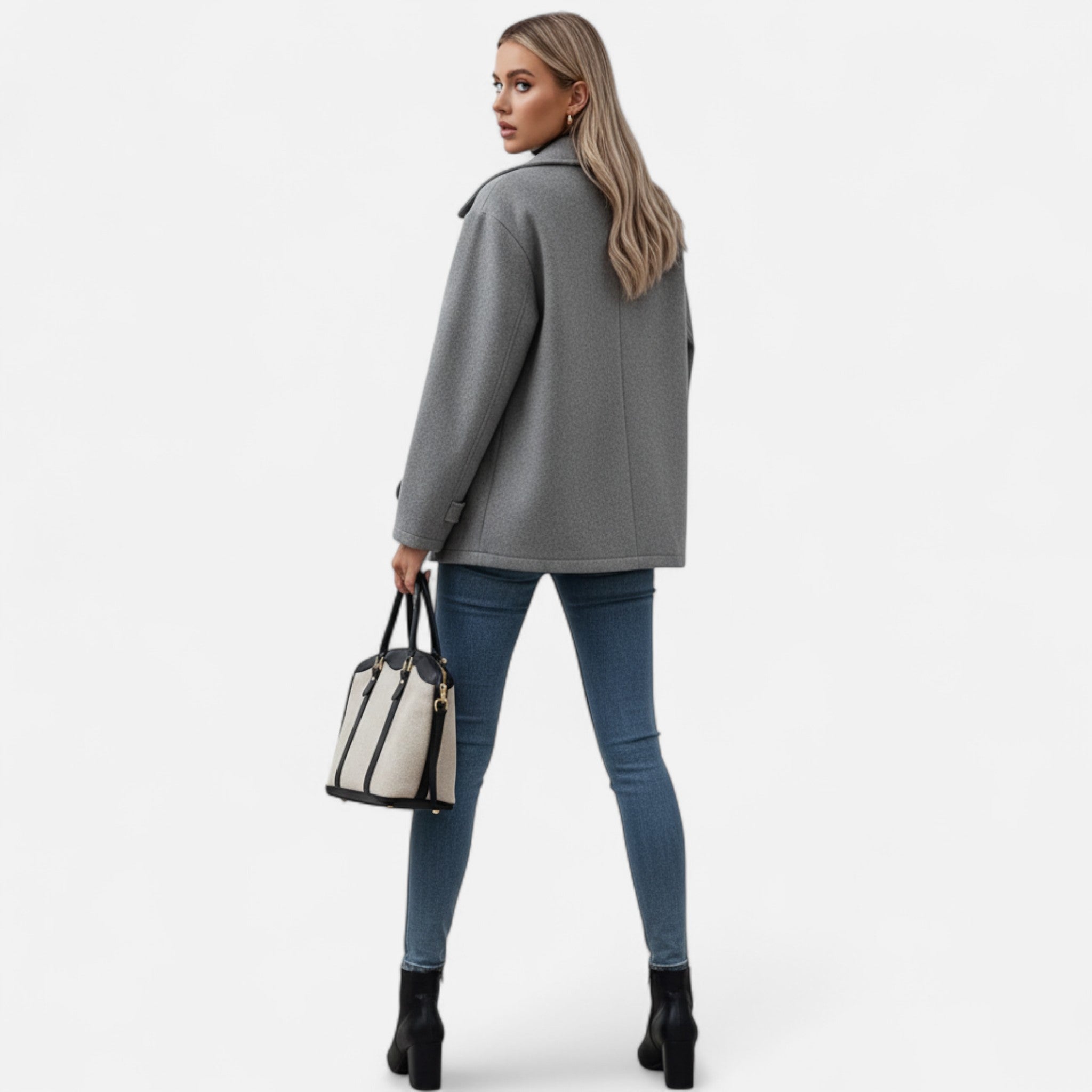 Velclairemode | Women's Coat with Classic Collar and Double Breasted