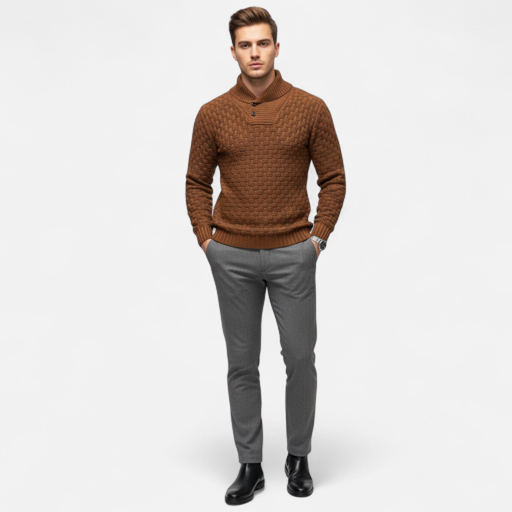 Velclairemode | Men's Chic Waffle Knit Sweater for Winter