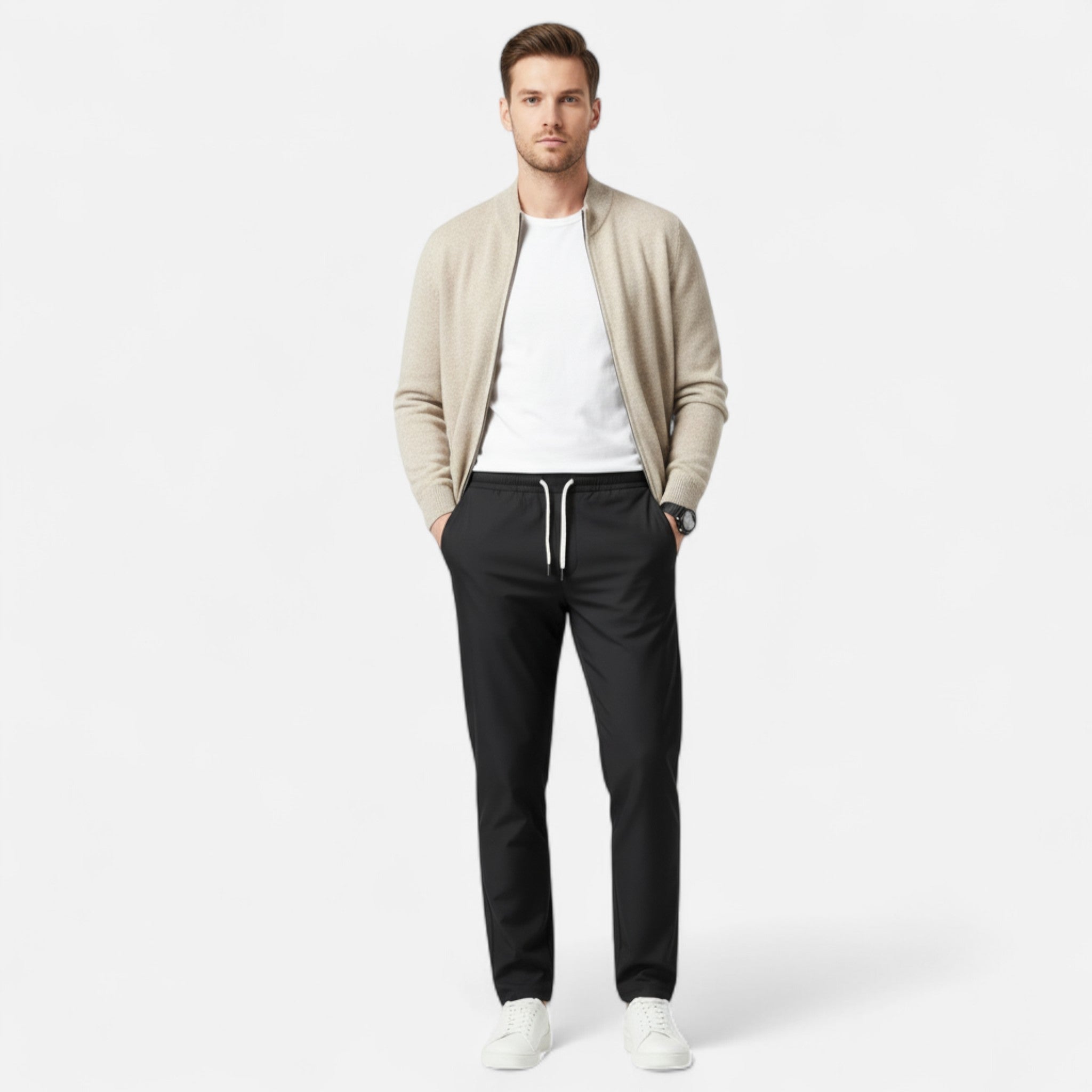 Velclairemode | Men's Merino Wool Cashmere Zip Cardigan