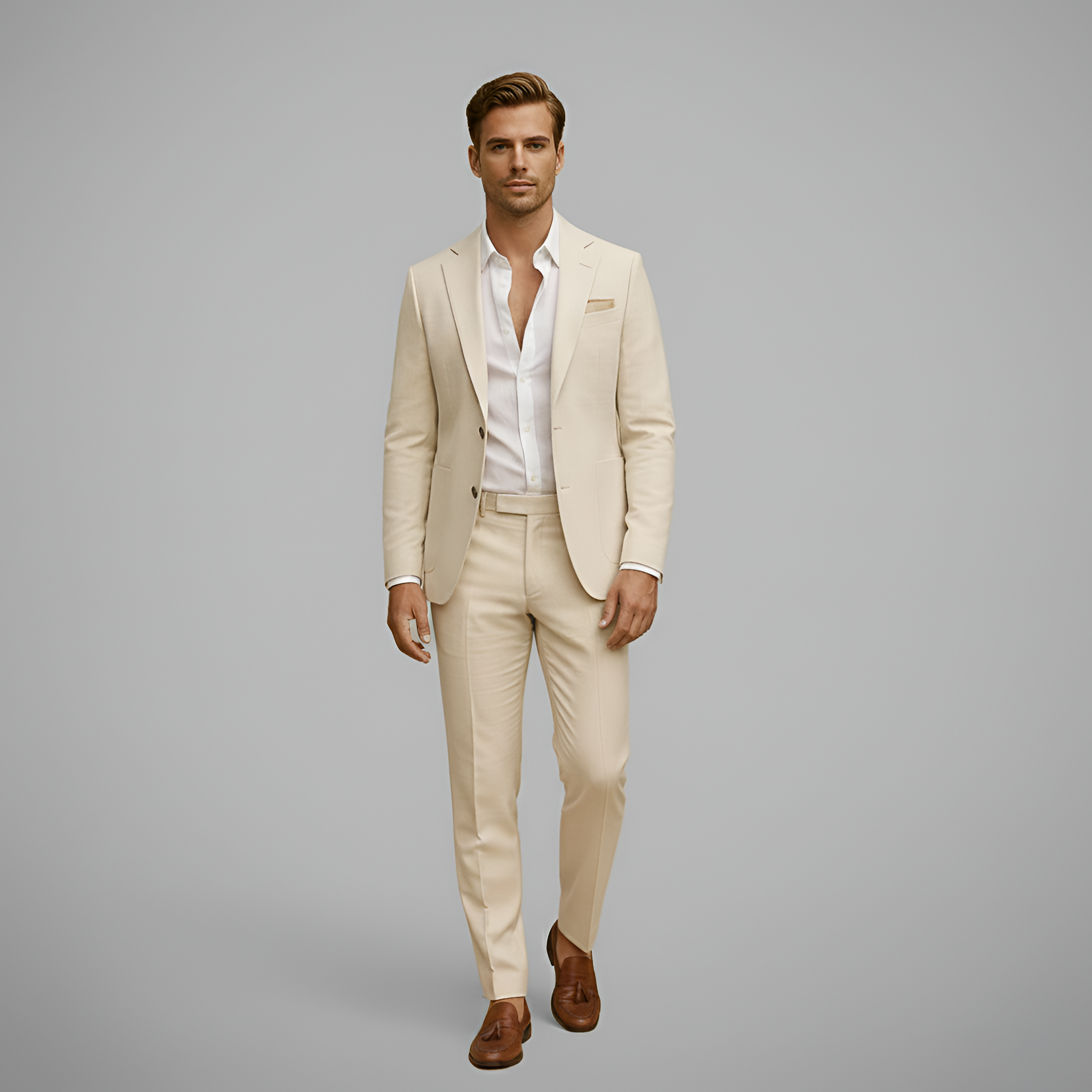 Costume Deux Pièces Ajusté en Polyester Imprimé avec Veste et Pantalon pour Homme