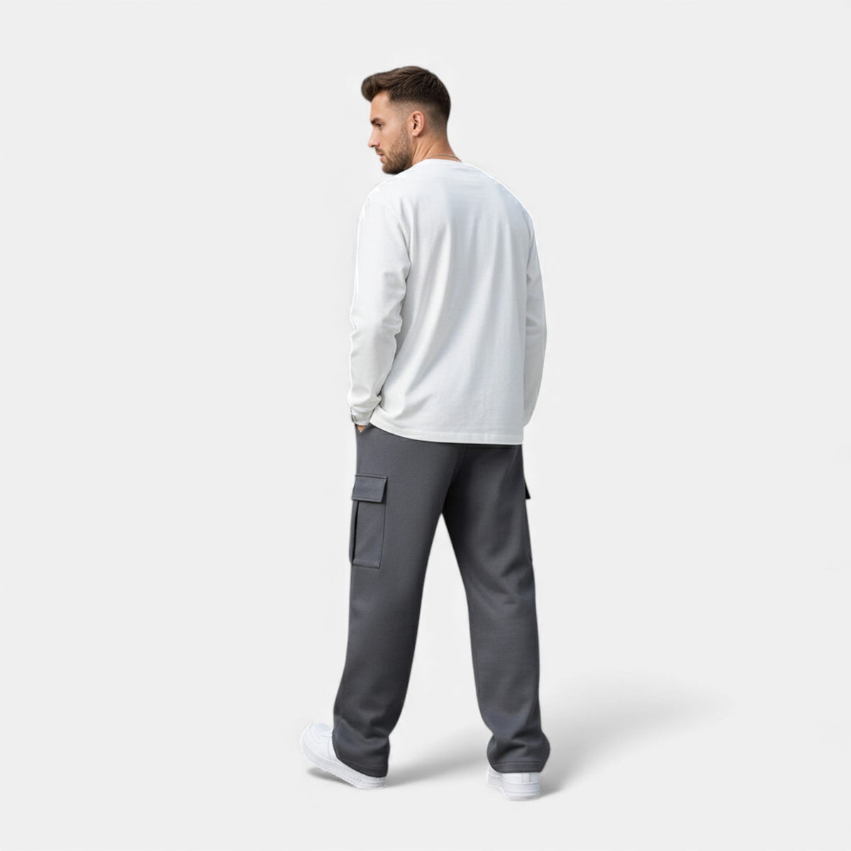 Herre joggingbukser med cargolommer til hverdagsbrug, løs pasform, elastisk talje, funktionelle lommer