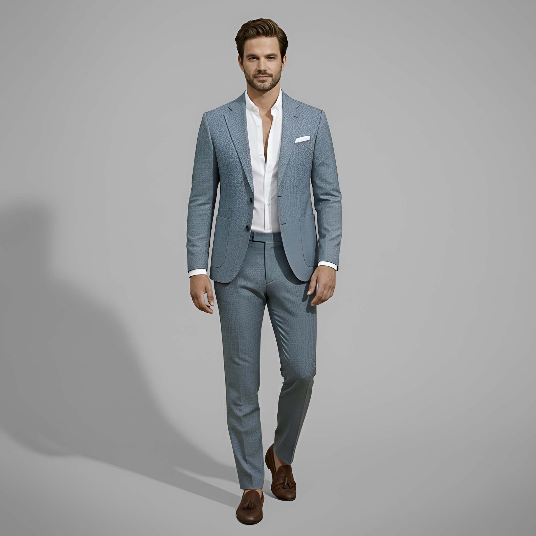 Costume Deux Pièces Ajusté en Polyester Imprimé avec Veste et Pantalon pour Homme