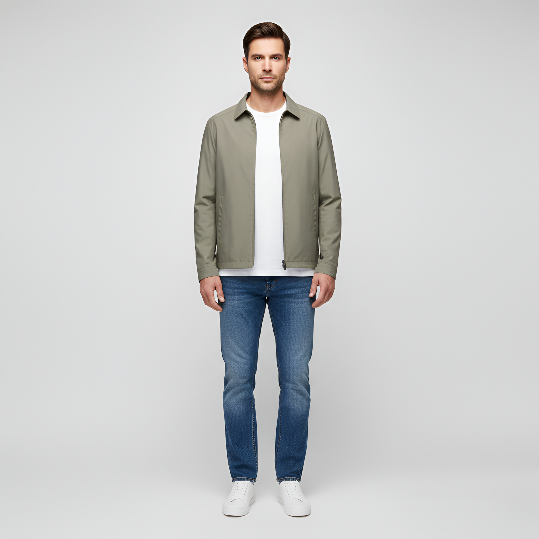 Veste Légère pour Homme avec Fermeture Éclair et Col Rabattu en Polyester