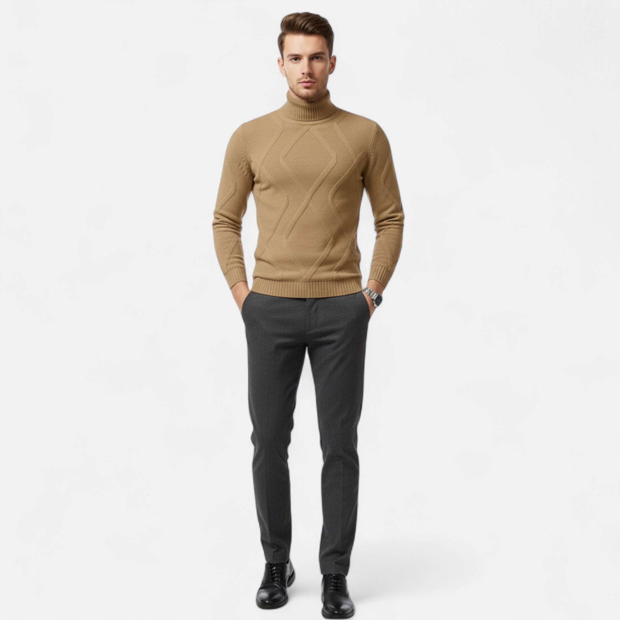 Velclairemode | Men's Ribbed Knit High Neck Sweater Winter