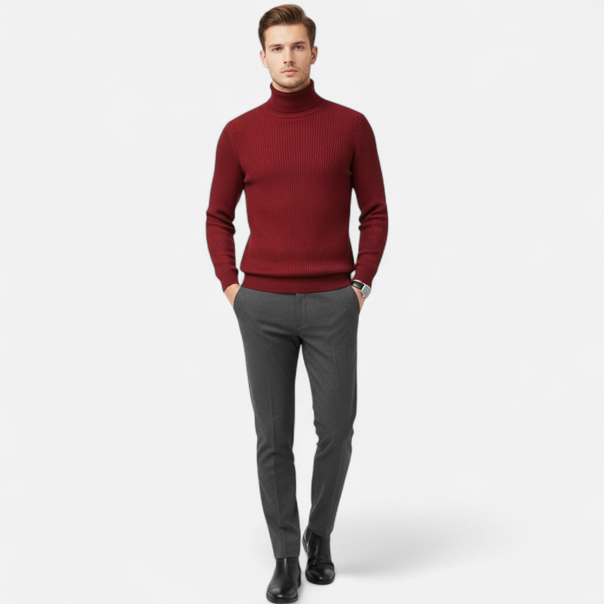 Velclairemode | Men's Lapel Collar Soft Wool Sweater