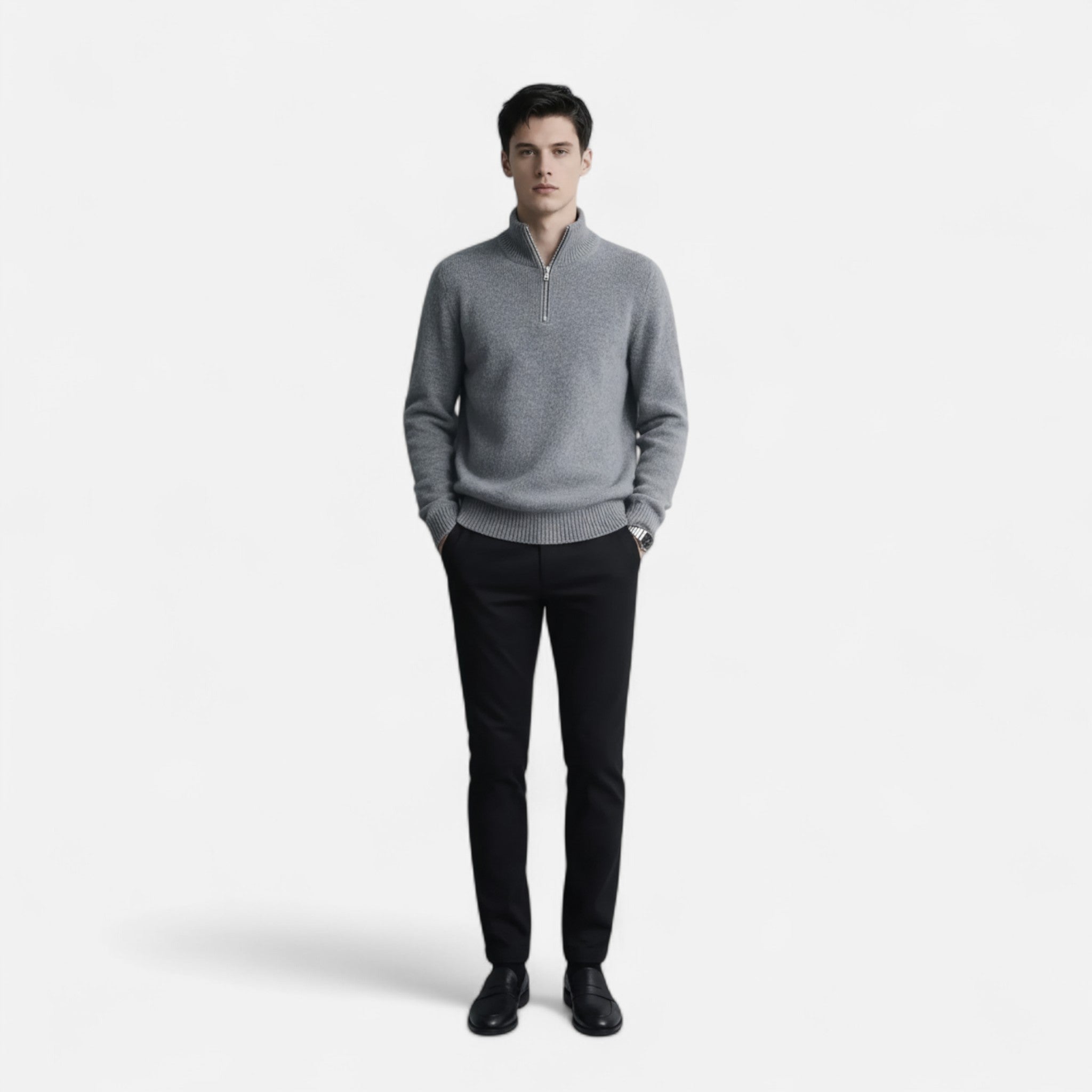 Velclairemode | Men's Sweater with Plain Stand-Up Collar, Autumn-Winter Elegance