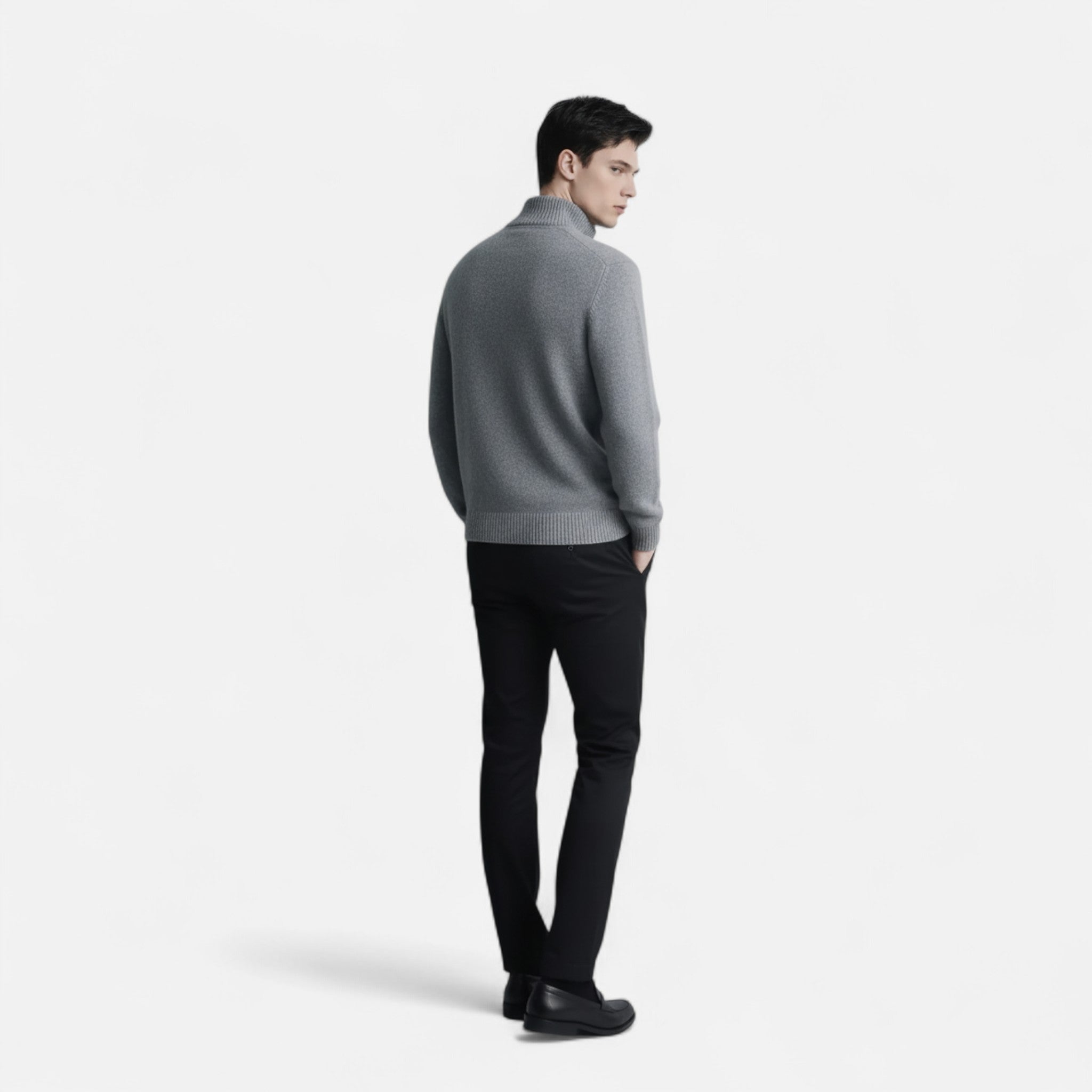 Velclairemode | Men's Sweater with Plain Stand-Up Collar, Autumn-Winter Elegance