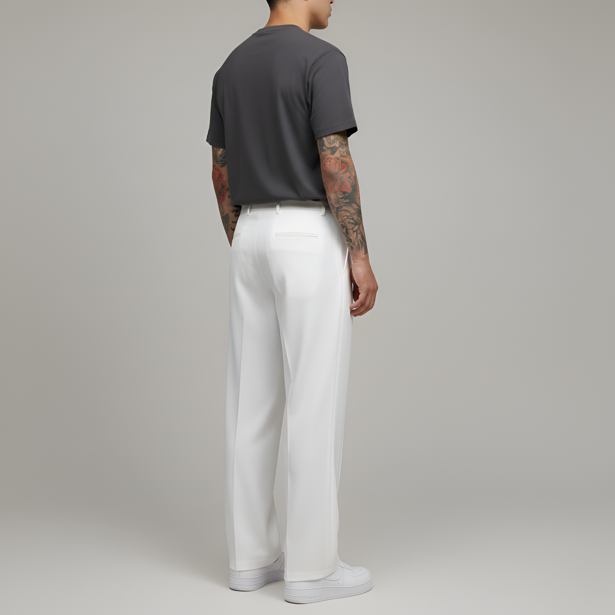 Pantalon de Costume pour Homme Coupe Droite à Taille Haute avec Fermeture Éclair