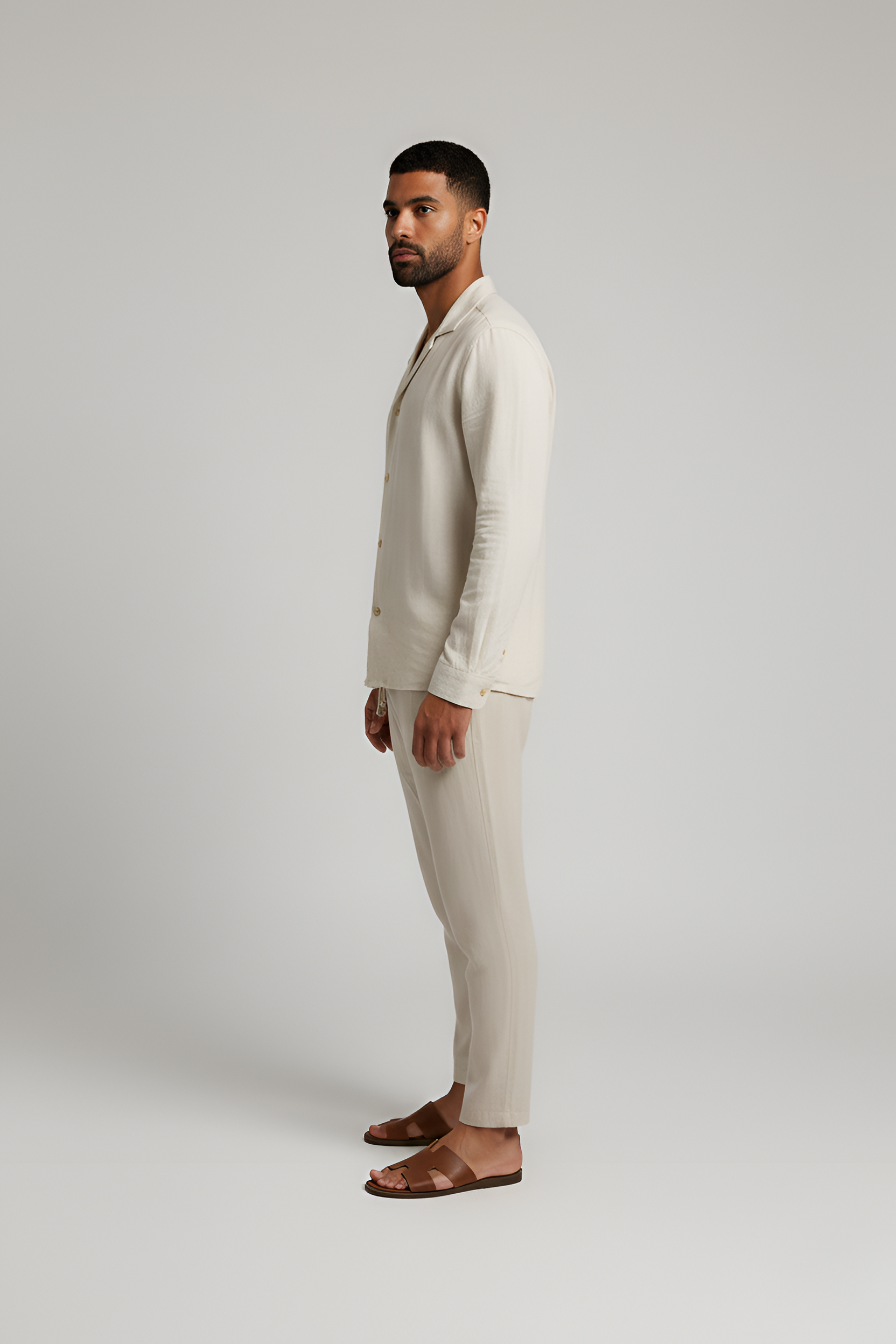 Ensemble Deux Pièces pour Homme avec Chemise à Col Crané et Pantalon à Taille Élastique