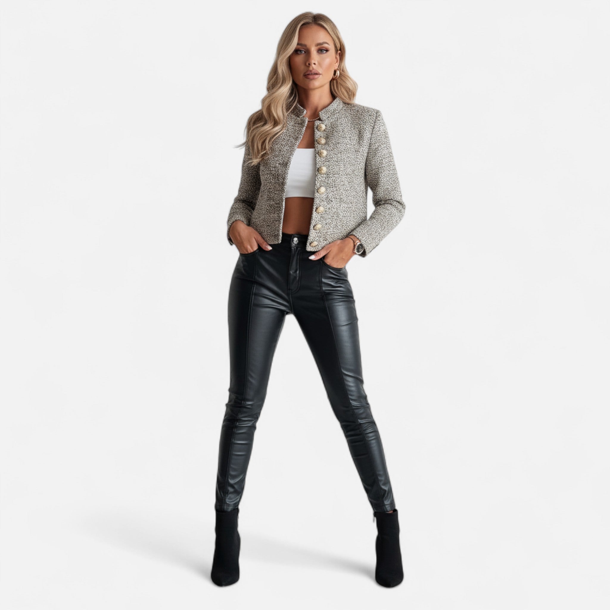 Velclairemode | Women's Chic Tweed Blazer for Fall-Spring