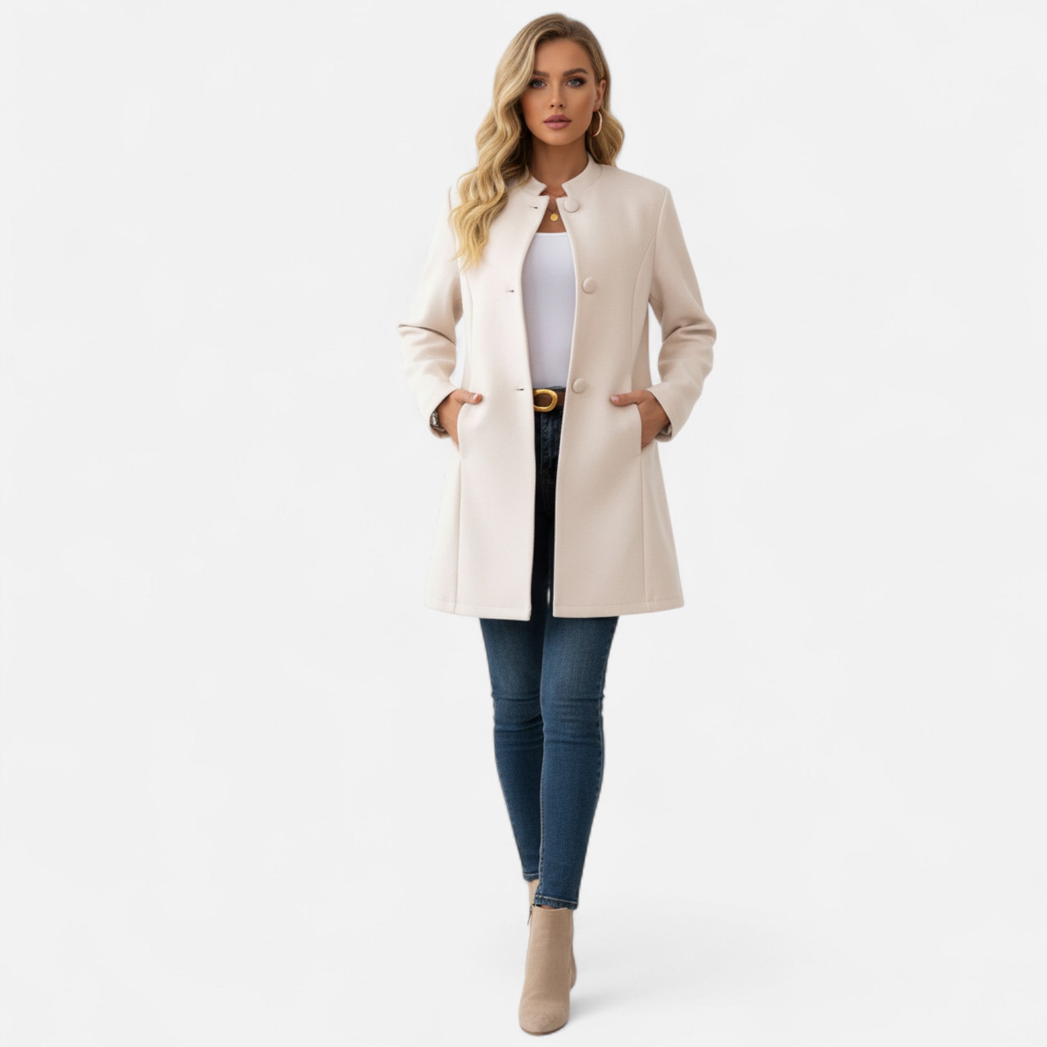 Velclairemode | Women's Mid-Length Jacket with Stand-Up Collar for Autumn and Winter