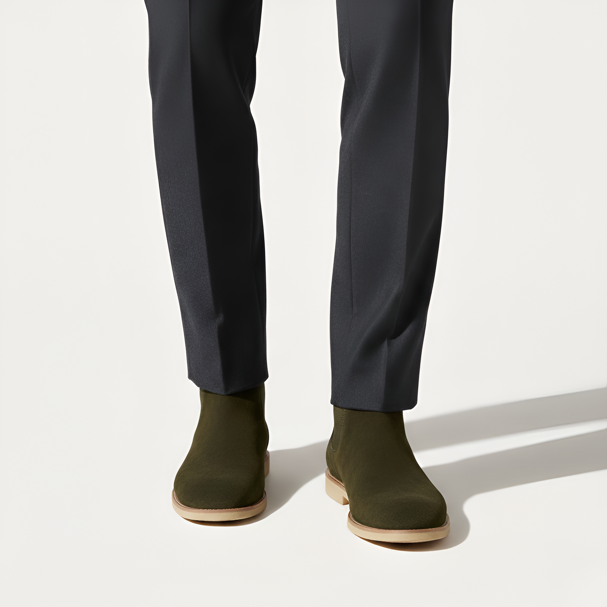 Bottines Chelsea en Daim de Vachette à Bout Pointu et Semelle en Caoutchouc pour Homme