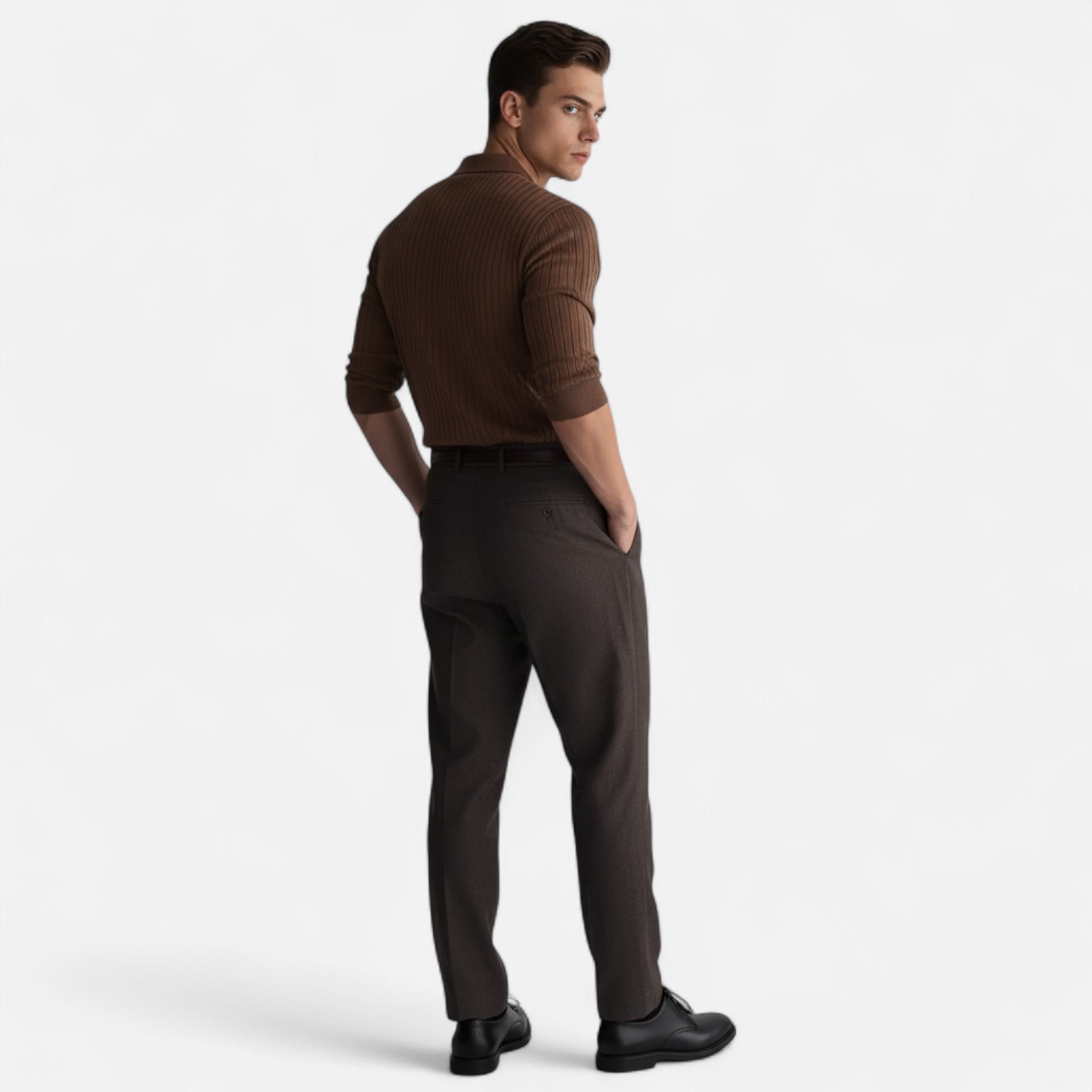 Velclairemode | Men's Solid Ribbed Knit Sweater Fall-Winter