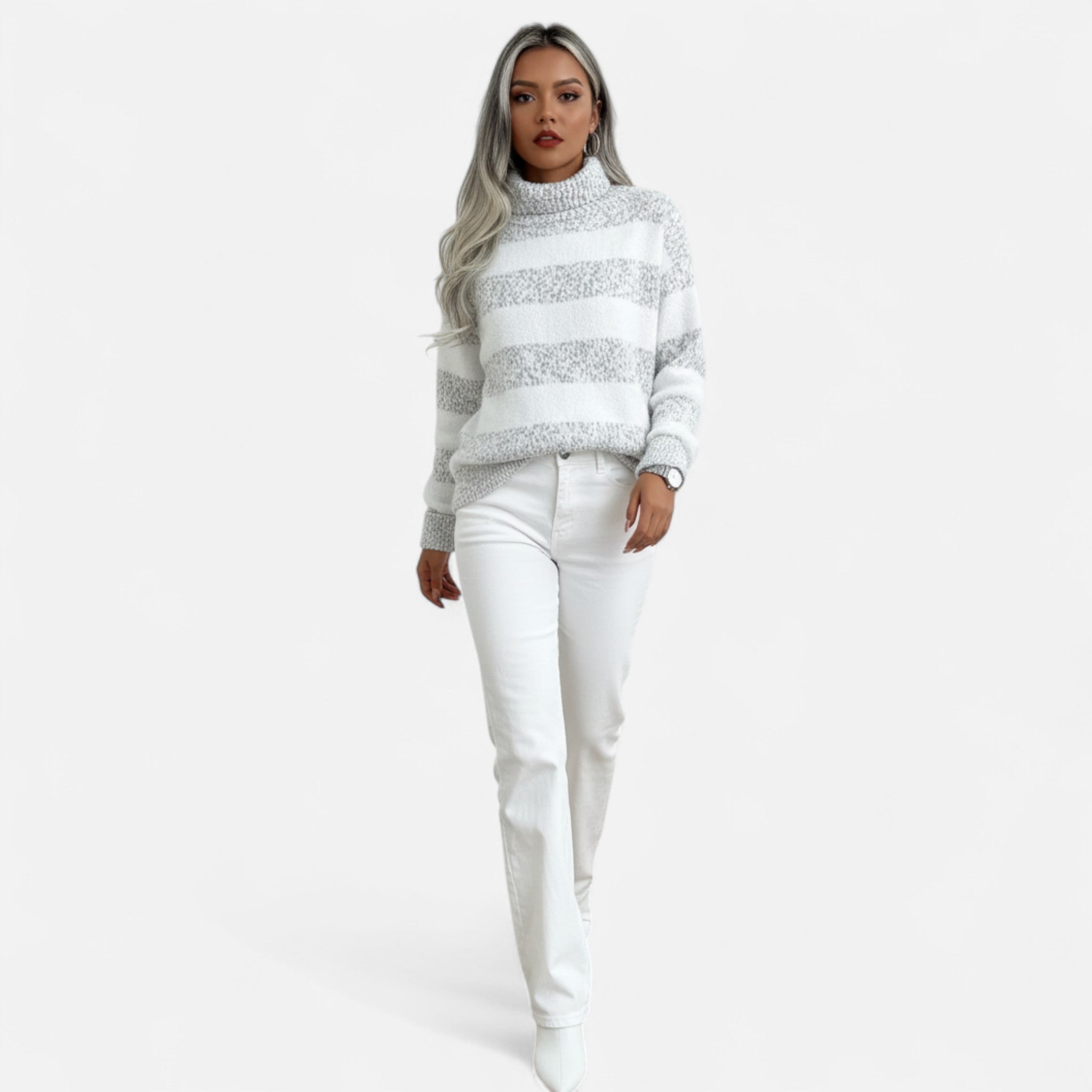 Velclairemode | Women's Striped Round Neck Sweater Fall-Winter