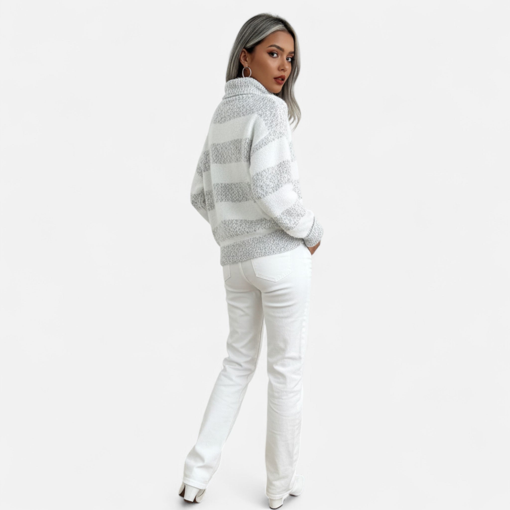Velclairemode | Women's Striped Round Neck Sweater Fall-Winter