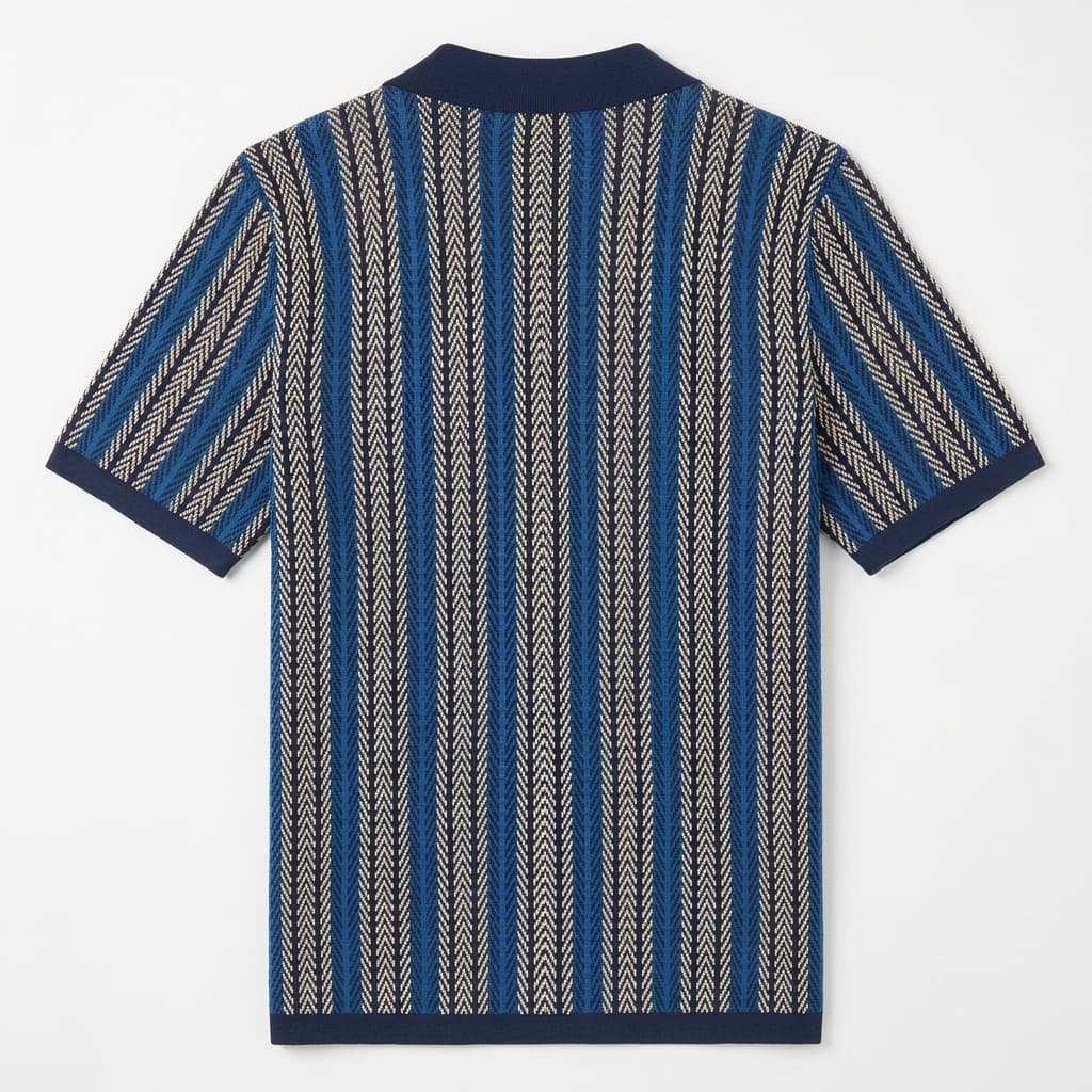 Polo masculino em malha — listras verticais — estilo férias descontraído