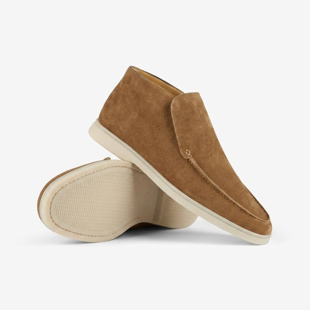 Mocasini înalți din piele întoarsă — ghete slip-on pentru bărbați — birou și seară