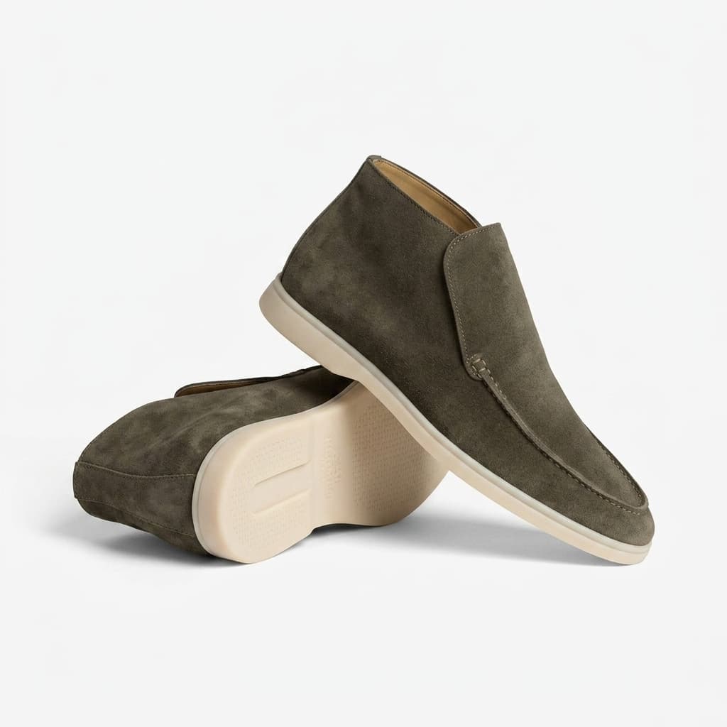 Mocasini înalți din piele întoarsă — ghete slip-on pentru bărbați — birou și seară