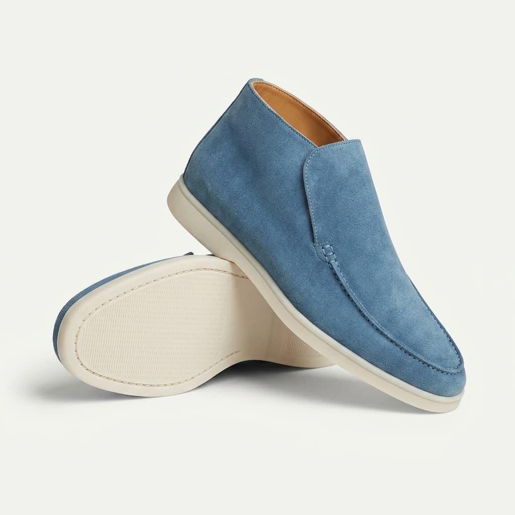 Mocasini înalți din piele întoarsă — ghete slip-on pentru bărbați — birou și seară