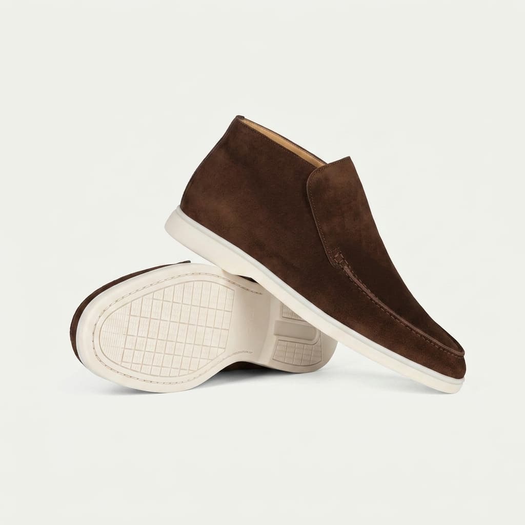 Mocasini înalți din piele întoarsă — ghete slip-on pentru bărbați — birou și seară