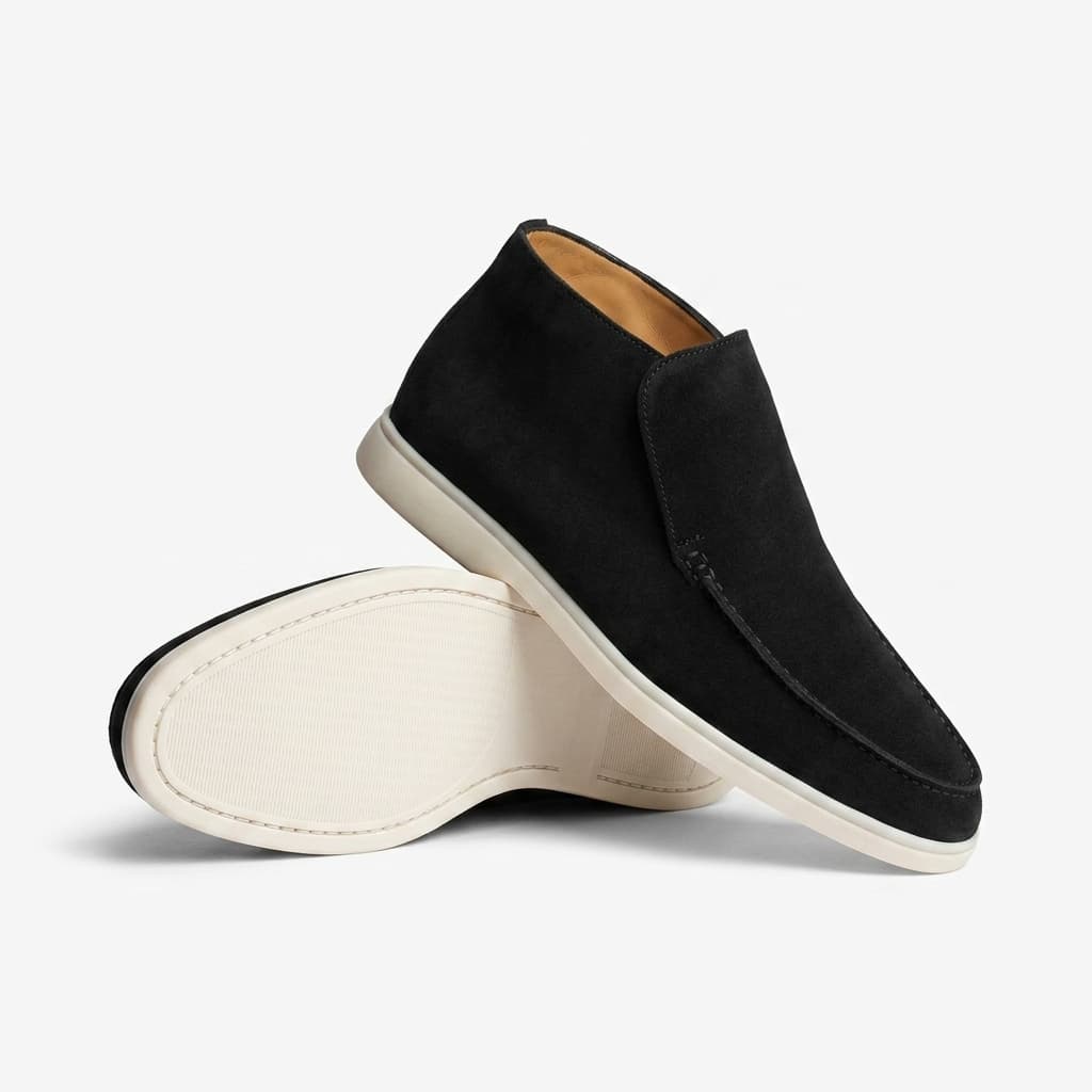 Mocasini înalți din piele întoarsă — ghete slip-on pentru bărbați — birou și seară