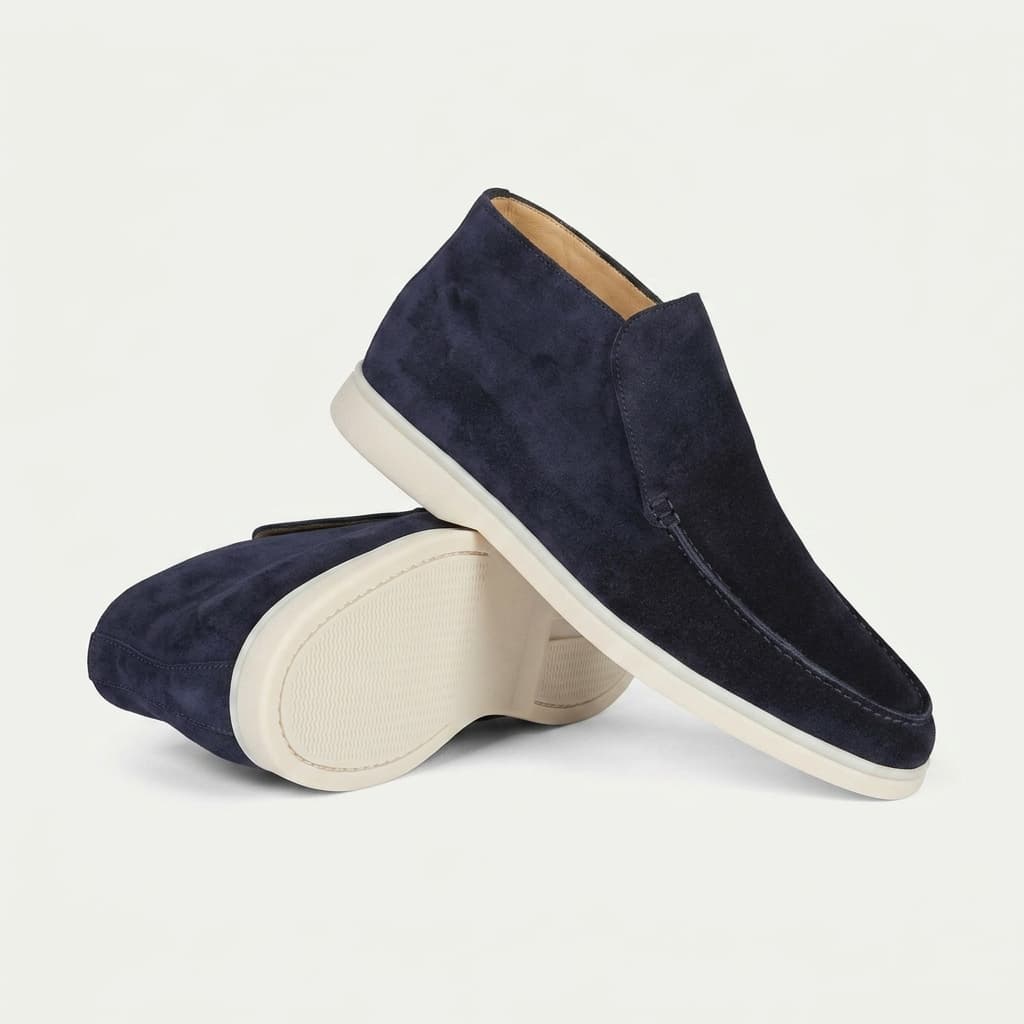 Mocasini înalți din piele întoarsă — ghete slip-on pentru bărbați — birou și seară