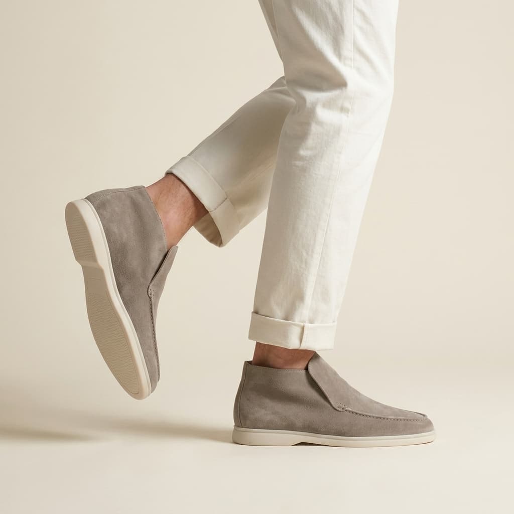 Mocasini înalți din piele întoarsă — ghete slip-on pentru bărbați — birou și seară