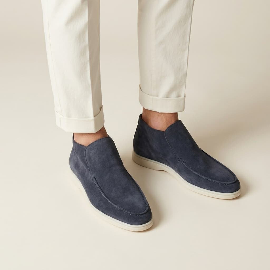 Mocasini înalți din piele întoarsă — ghete slip-on pentru bărbați — birou și seară