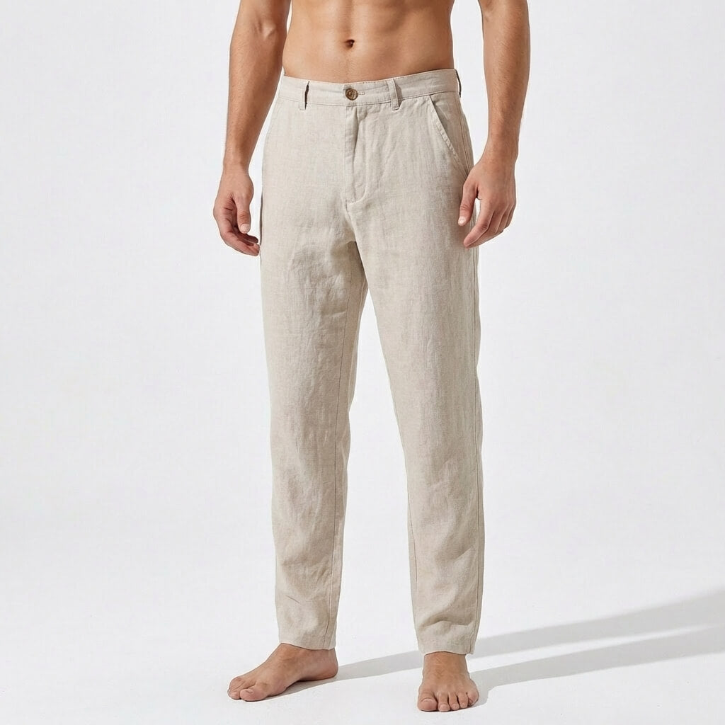 Pantalon en lin homme — coupe droite — tenue décontractée quotidienne