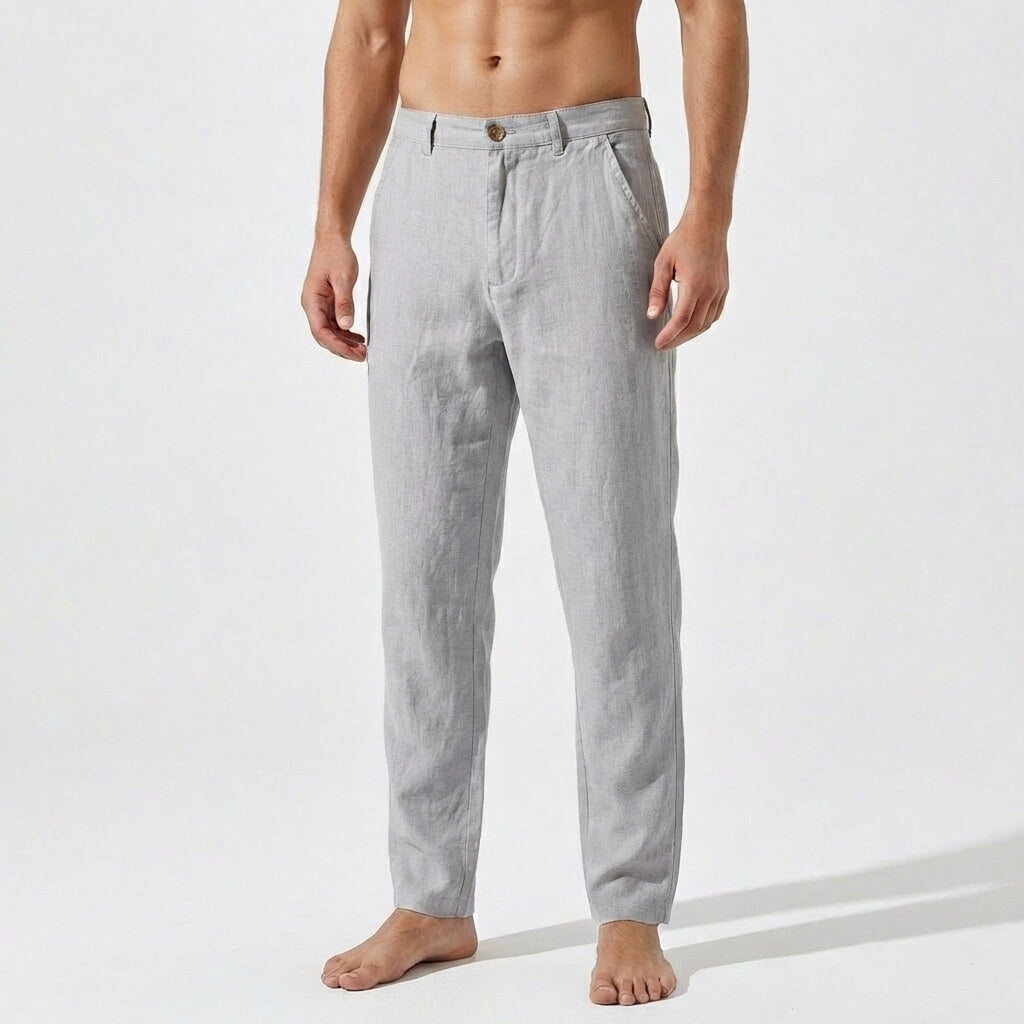 Pantalon en lin homme — coupe droite — tenue décontractée quotidienne