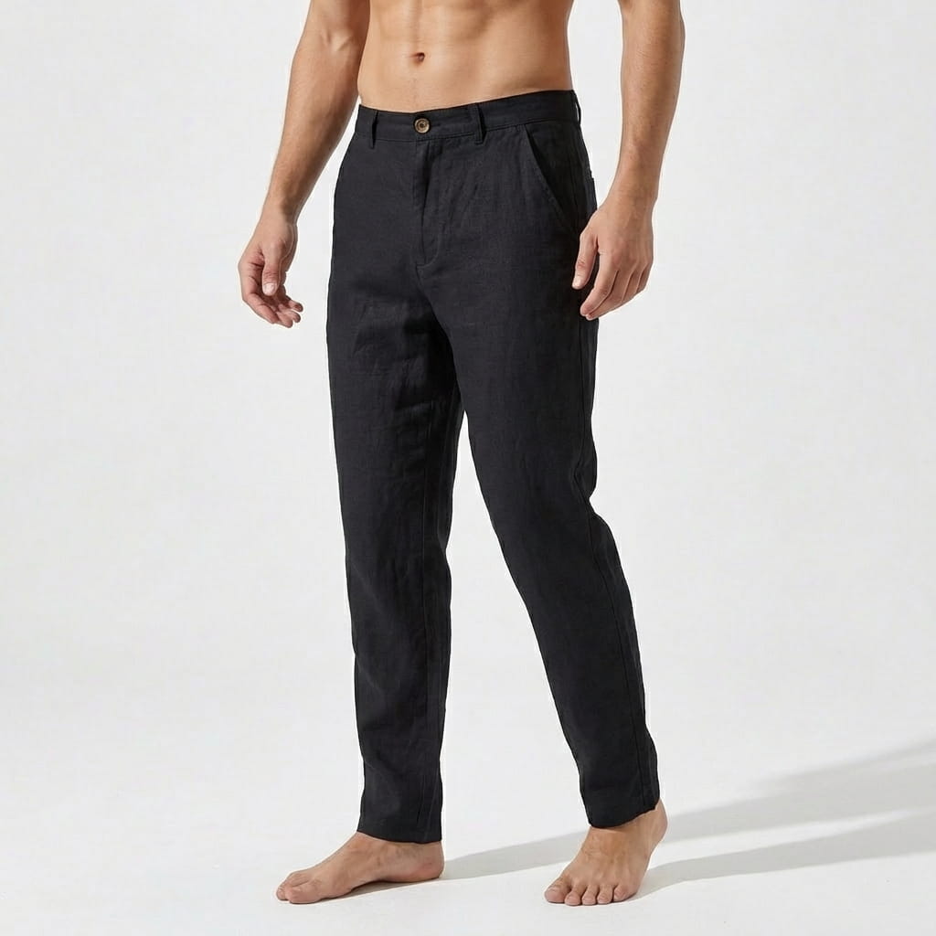 Pantalon en lin homme — coupe droite — tenue décontractée quotidienne