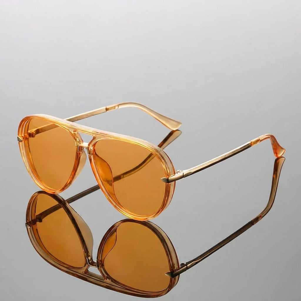 Lunettes de Soleil Aviateur Unisexes à Monture Transparente et Détails Métalliques