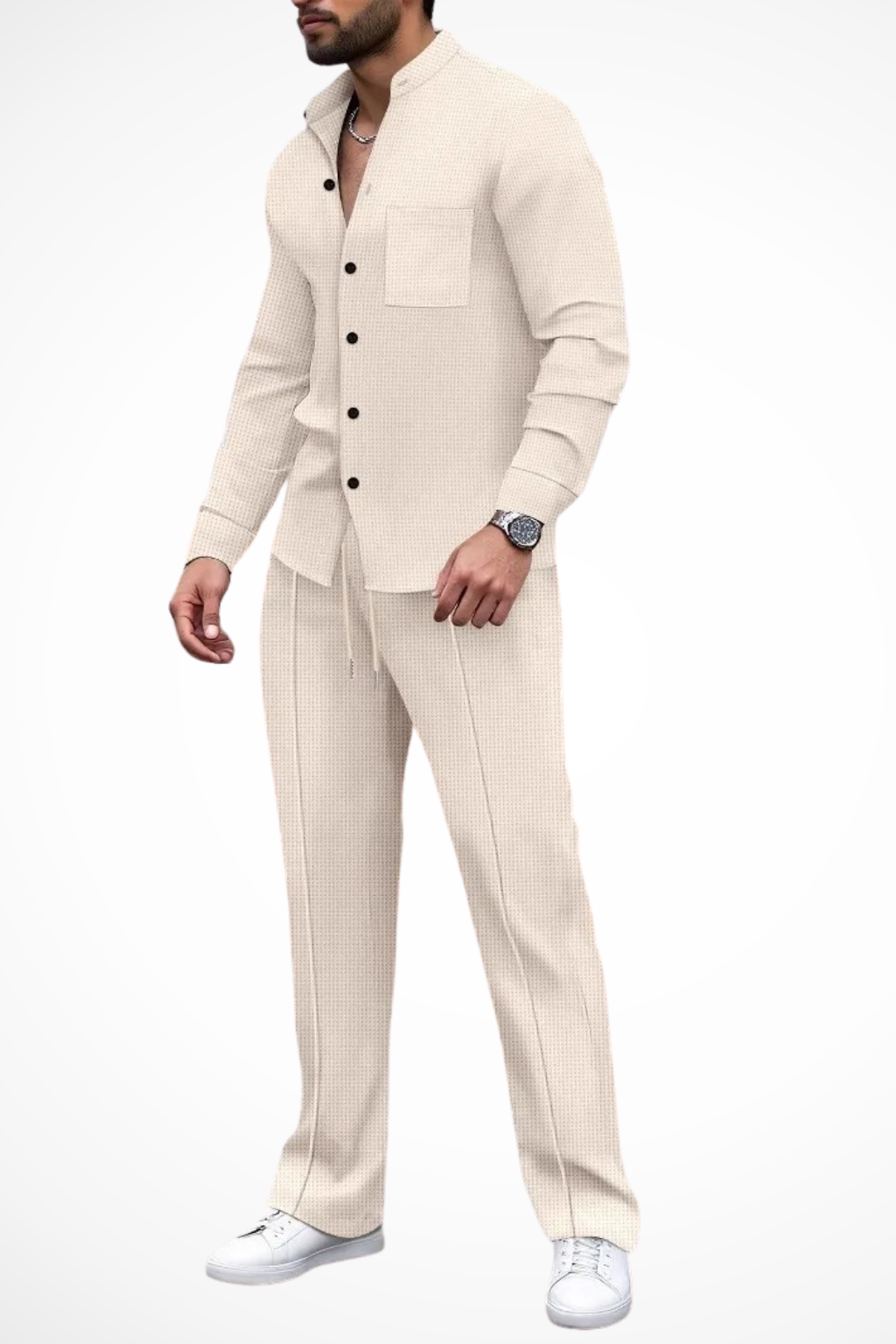 Ensemble 2 Pièces Homme avec Chemise à Col Officier et Pantalon à Cordon