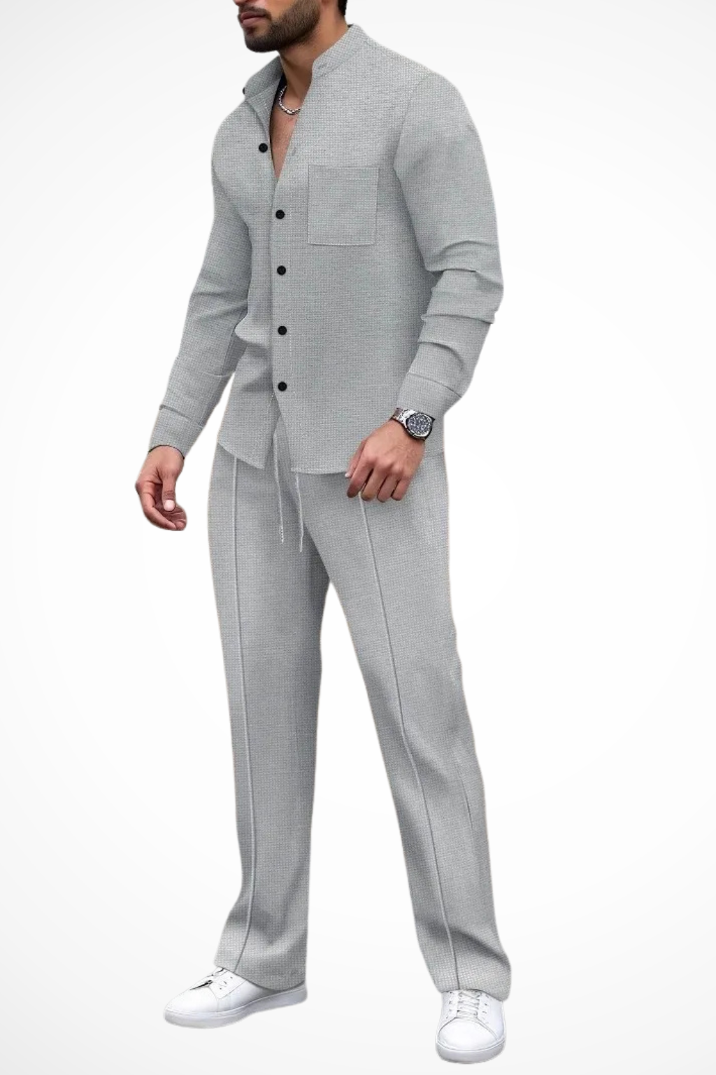 Ensemble 2 Pièces Homme avec Chemise à Col Officier et Pantalon à Cordon