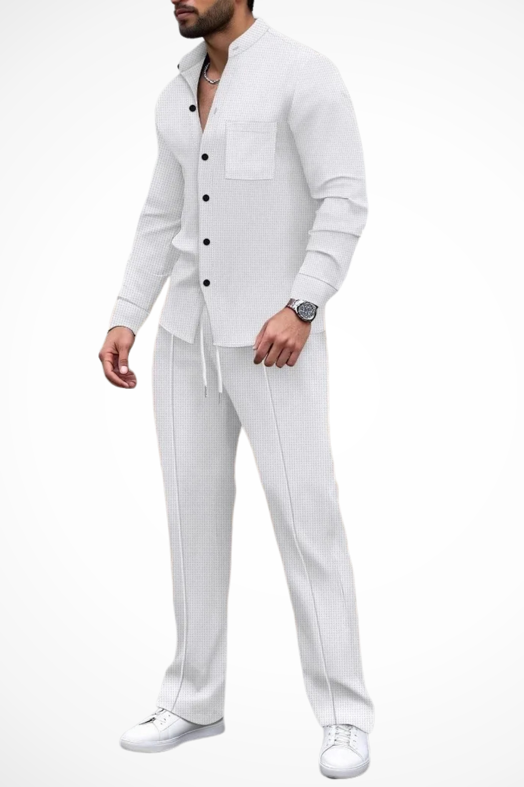 Ensemble 2 Pièces Homme avec Chemise à Col Officier et Pantalon à Cordon