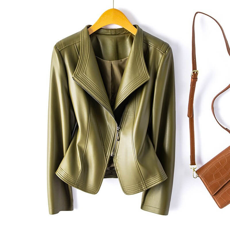 Vegan Leather Perfecto Jacket for Women with Asymmetric Zipper and Wide Lapels