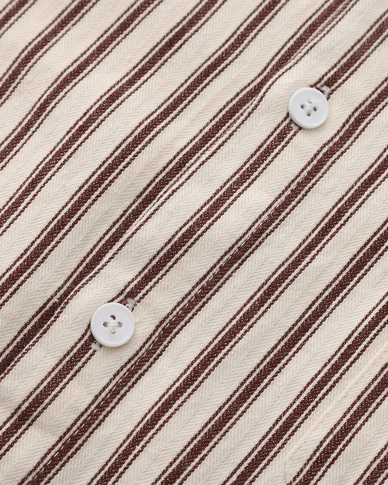 Striped Long Sleeve Shirt in Cotton Blend with Chest Pocket for Men