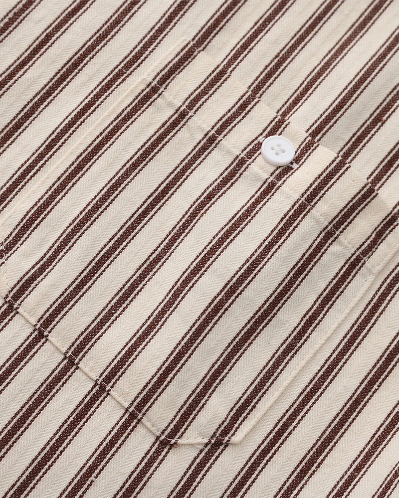 Striped Long Sleeve Shirt in Cotton Blend with Chest Pocket for Men