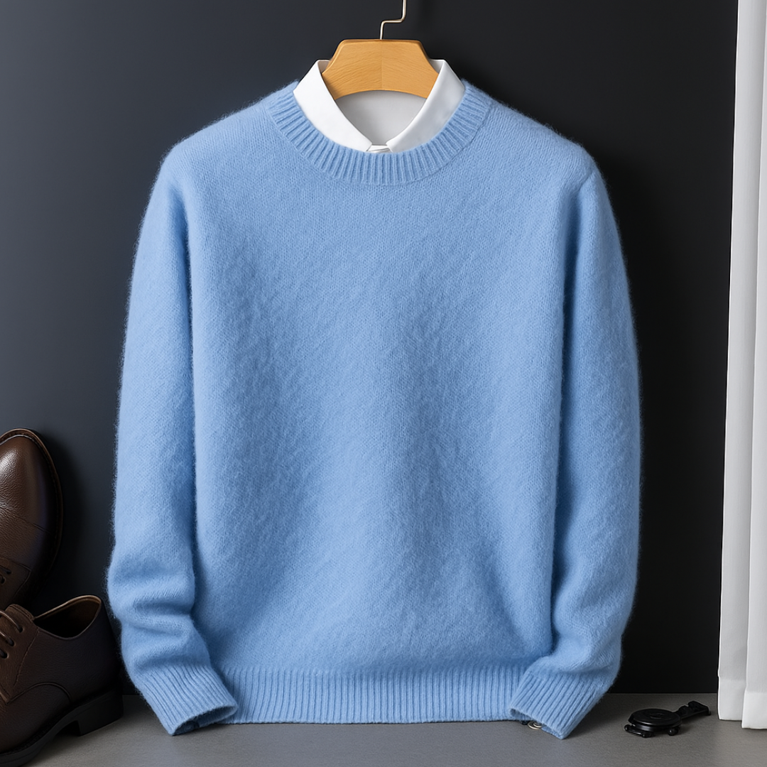 Herrechic kashmirpullover til hverdagsbrug, blød og figursyet med lange ærmer