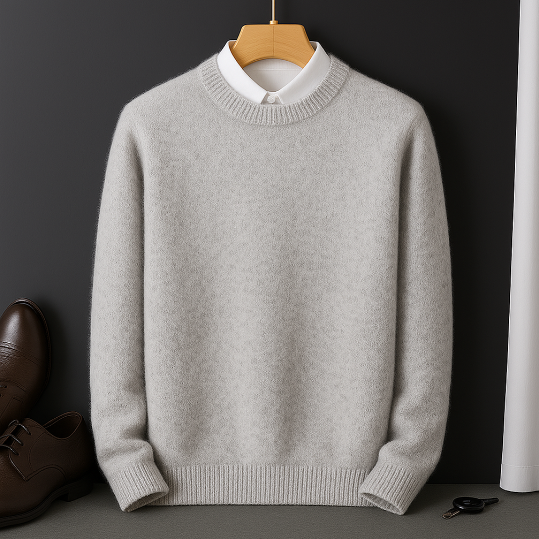 Herrechic kashmirpullover til hverdagsbrug, blød og figursyet med lange ærmer