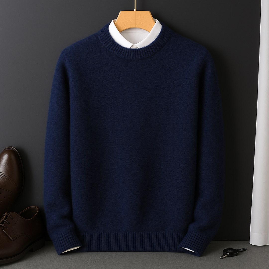Herrechic kashmirpullover til hverdagsbrug, blød og figursyet med lange ærmer