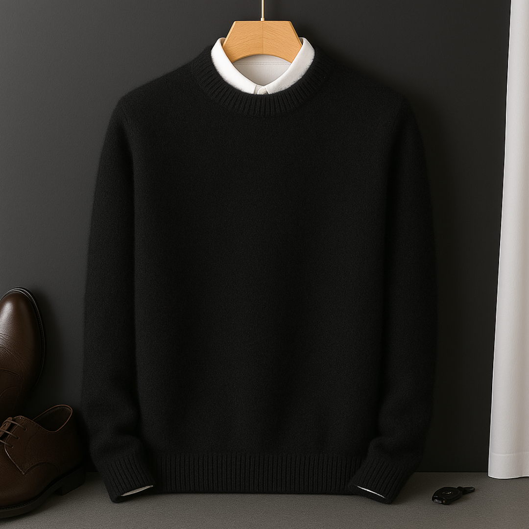 Herrechic kashmirpullover til hverdagsbrug, blød og figursyet med lange ærmer