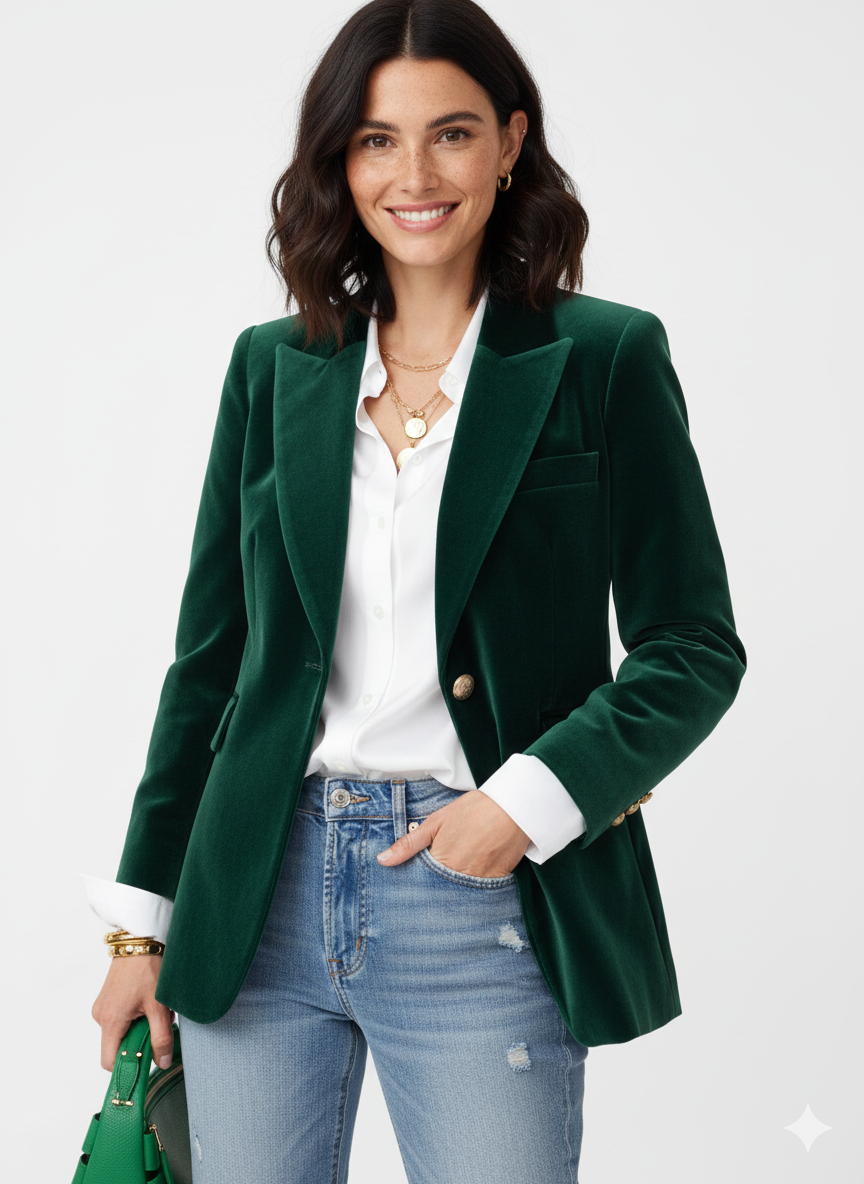 Blazer en velours à un bouton avec col à revers et coupe ajustée pour femme