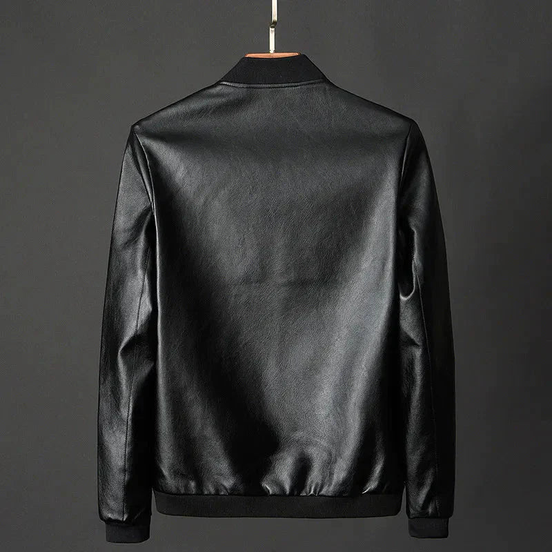 Giacca Bomber in Pelle PU da Uomo Taglio Slim con Cerniera e Collo Baseball