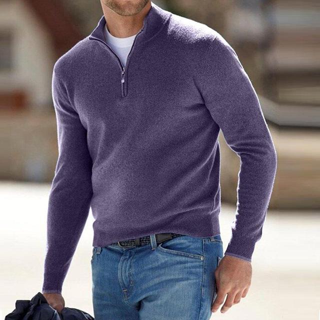 Herre-pullover med halvhøj lynlås, afslappet kontorstil, blød strik og moderne, tætsiddende pasform